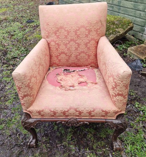 EDWARDIAN CARVED MAHOGANY FRAMED UPHOLSTERED ARMCHAIR - ADDITIONAL PHOTO 8