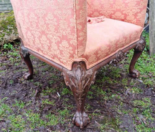 EDWARDIAN CARVED MAHOGANY FRAMED UPHOLSTERED ARMCHAIR - ADDITIONAL PHOTO 9