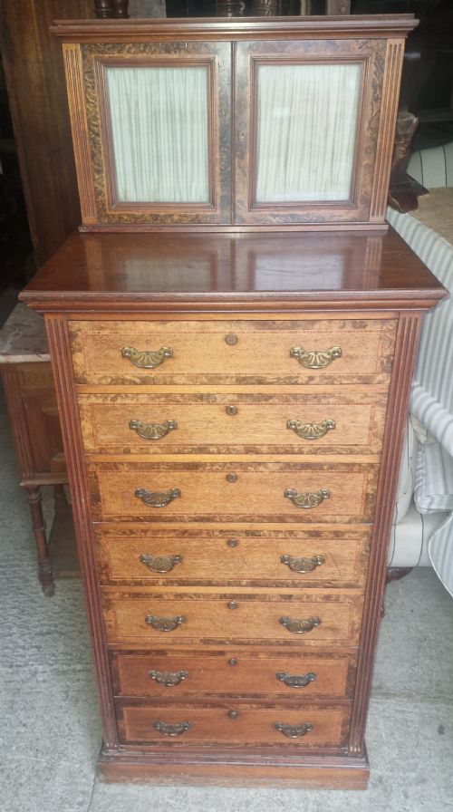 GOOD VICTORIAN INLAID WALNUT WELLINGTON STYLE CHEST BY HOLLAND SONS - ADDITIONAL PHOTO 1
