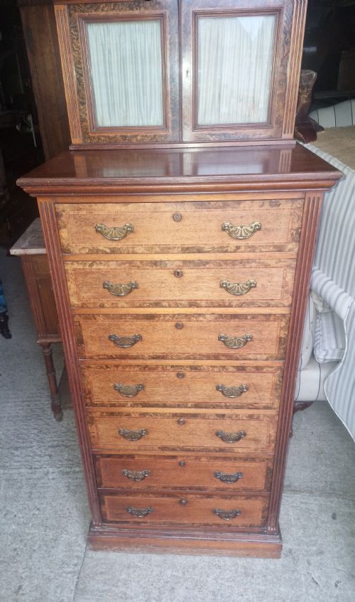 GOOD VICTORIAN INLAID WALNUT WELLINGTON STYLE CHEST BY HOLLAND SONS - ADDITIONAL PHOTO 2