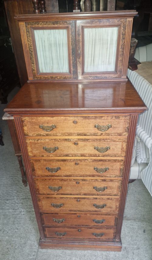 GOOD VICTORIAN INLAID WALNUT WELLINGTON STYLE CHEST BY HOLLAND SONS - ADDITIONAL PHOTO 3
