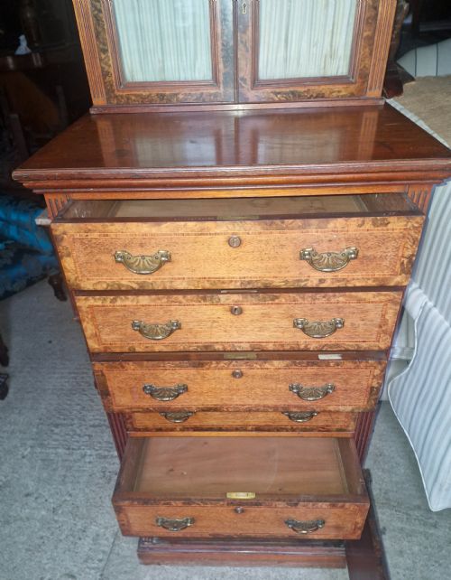GOOD VICTORIAN INLAID WALNUT WELLINGTON STYLE CHEST BY HOLLAND SONS - ADDITIONAL PHOTO 4