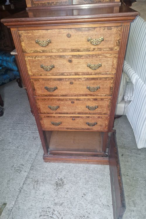 GOOD VICTORIAN INLAID WALNUT WELLINGTON STYLE CHEST BY HOLLAND SONS - ADDITIONAL PHOTO 5