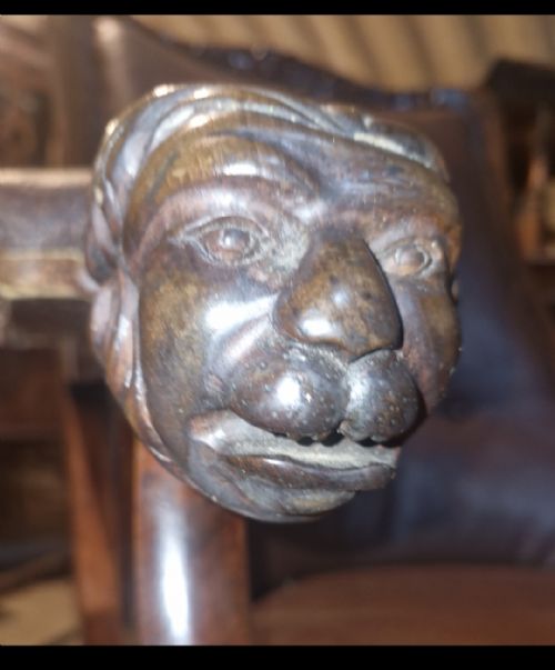 MID 19TH CENTURY CARVED MAHOGANY LIBRARY ARMCHAIR - ADDITIONAL PHOTO 1