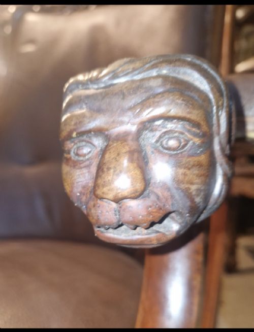 MID 19TH CENTURY CARVED MAHOGANY LIBRARY ARMCHAIR - ADDITIONAL PHOTO 3