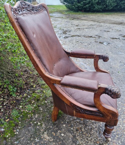 MID 19TH CENTURY CARVED MAHOGANY LIBRARY ARMCHAIR - ADDITIONAL PHOTO 9
