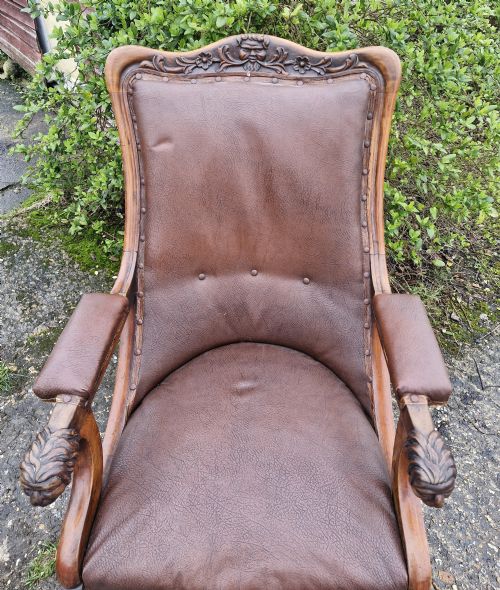 MID 19TH CENTURY CARVED MAHOGANY LIBRARY ARMCHAIR - ADDITIONAL PHOTO 4