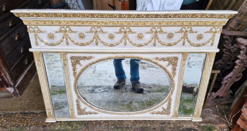 GILT AND DECORATED TRIPLE PLATE OVERMANTEL MIRROR - ADDITIONAL PHOTO 3