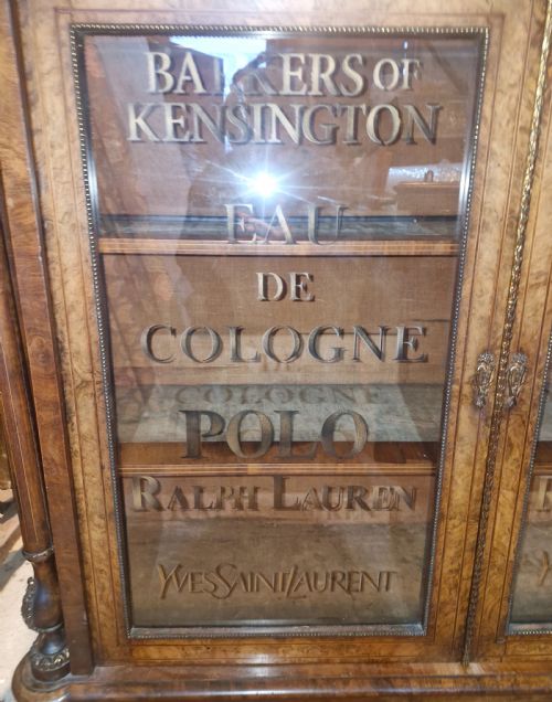 VICTORIAN INLAID WALNUT 2 DOOR SIDE CABINET WITH STENCILLED LETTERING - ADDITIONAL PHOTO 1