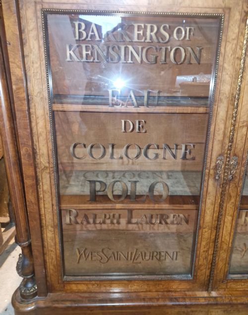 VICTORIAN INLAID WALNUT 2 DOOR SIDE CABINET WITH STENCILLED LETTERING - ADDITIONAL PHOTO 2