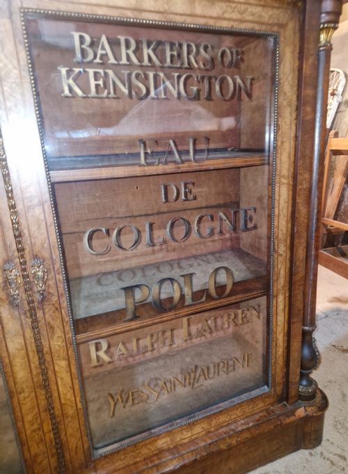 VICTORIAN INLAID WALNUT 2 DOOR SIDE CABINET WITH STENCILLED LETTERING - ADDITIONAL PHOTO 3