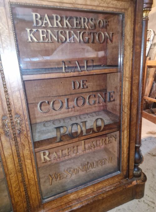 VICTORIAN INLAID WALNUT 2 DOOR SIDE CABINET WITH STENCILLED LETTERING - ADDITIONAL PHOTO 4