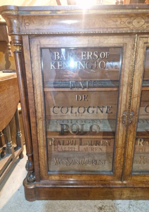 VICTORIAN INLAID WALNUT 2 DOOR SIDE CABINET WITH STENCILLED LETTERING - ADDITIONAL PHOTO 5