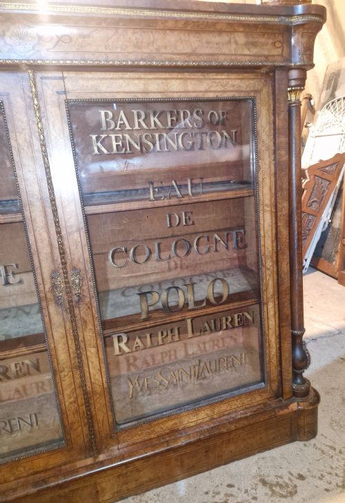 VICTORIAN INLAID WALNUT 2 DOOR SIDE CABINET WITH STENCILLED LETTERING - ADDITIONAL PHOTO 6