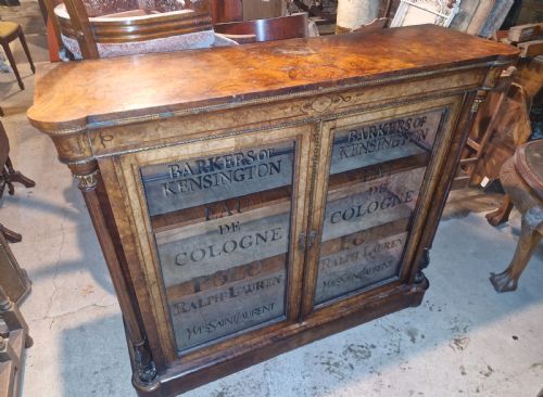 VICTORIAN INLAID WALNUT 2 DOOR SIDE CABINET WITH STENCILLED LETTERING - ADDITIONAL PHOTO 8