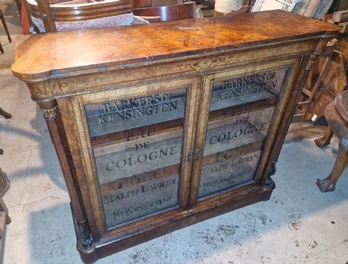 VICTORIAN INLAID WALNUT 2 DOOR SIDE CABINET WITH STENCILLED LETTERING - ADDITIONAL PHOTO 9