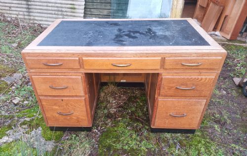 ART DECO OAK PEDESTAL OFFICE DESK MAKERS LABEL - ADDITIONAL PHOTO 3