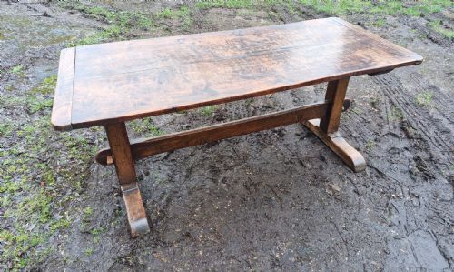 OAK FARMHOUSE REFECTORY DINING TABLE CAMPAIGN STYLE - ADDITIONAL PHOTO 9