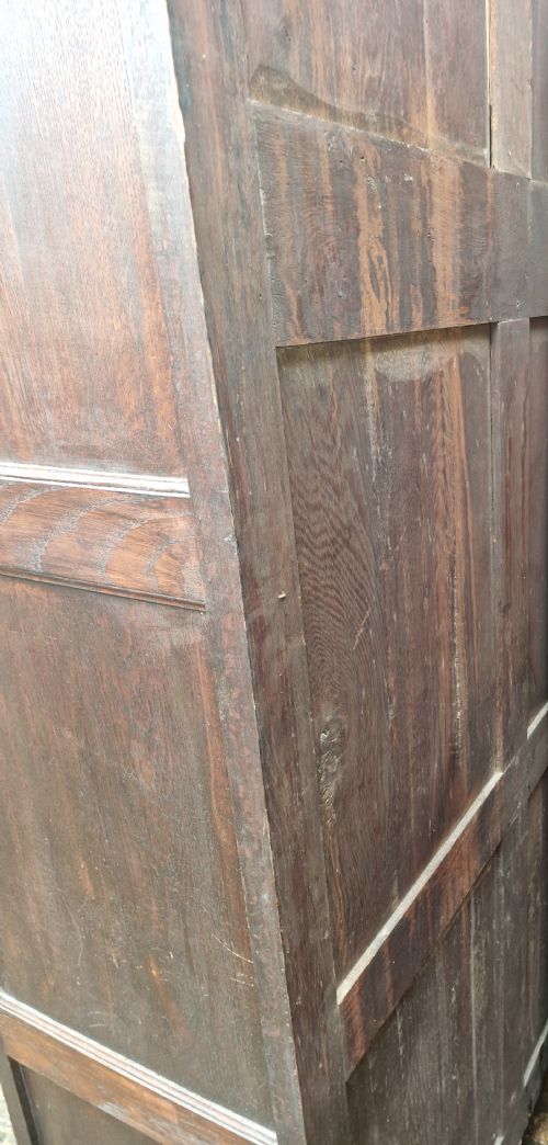 USEFUL LATE VICTORIAN CARVED OAK 2 DOOR CUPBOARD FITTED SHELVES - ADDITIONAL PHOTO 2