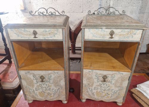 PAIR OF UNUSUAL DECORATED AND PAINTED LEATHER BEDSIDE CABINETS - ADDITIONAL PHOTO 1