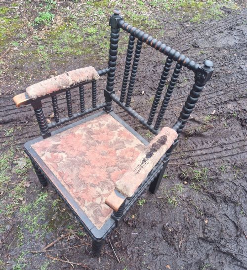SMALL 19TH CENTURY BOBBIN FRAMED ARMCHAIR - ADDITIONAL PHOTO 5