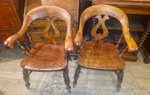 pair of victorian smokers bow armchairs - CATEGORY: ANTIQUE CHAIRS - DATED VICTORIAN