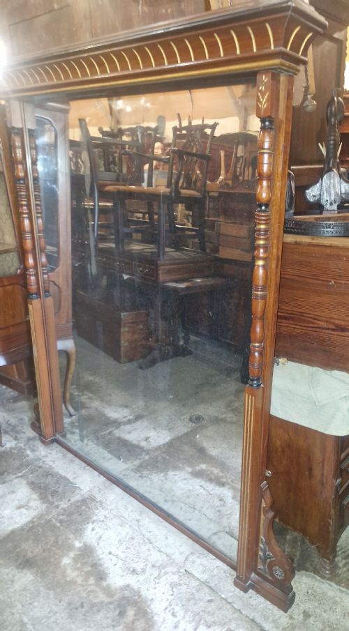 LARGE VICTORIAN COUNTRY HOUSE WALNUT GILT HEIGHTENED HALL MIRROR - ADDITIONAL PHOTO 6