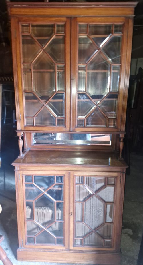 EDWARDIAN WALNUT 2 PART BOOKCASE CABINET ADJUSTABLE SHELVES - ADDITIONAL PHOTO 1