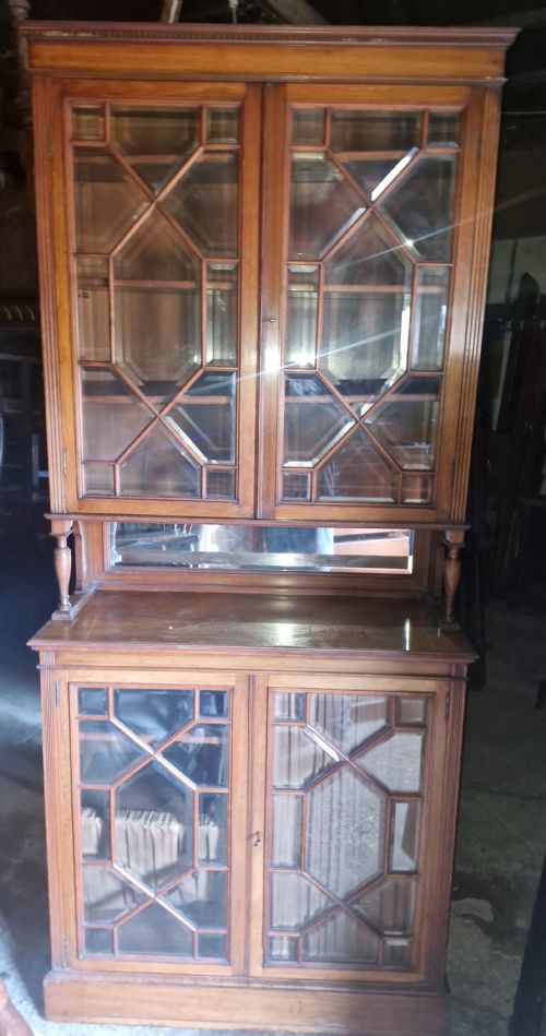 EDWARDIAN WALNUT 2 PART BOOKCASE CABINET ADJUSTABLE SHELVES - ADDITIONAL PHOTO 3