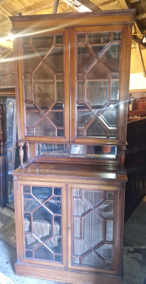 EDWARDIAN WALNUT 2 PART BOOKCASE CABINET ADJUSTABLE SHELVES - ADDITIONAL PHOTO 4