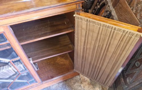 EDWARDIAN WALNUT 2 PART BOOKCASE CABINET ADJUSTABLE SHELVES - ADDITIONAL PHOTO 6