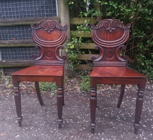 pair of regency mahogany hall chairs - CATEGORY: ANTIQUE CHAIRS - DATED REGENCY