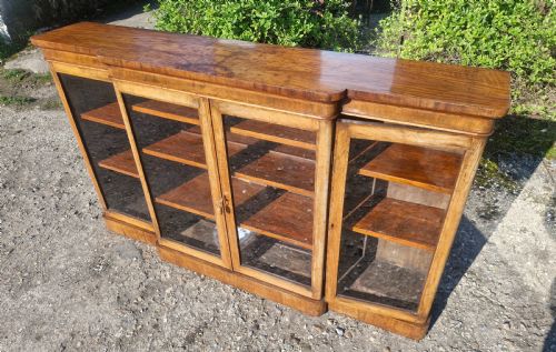 VICTORIAN BURR WALNUT AND INLAID 4 DOOR BREAKFRONT BOOKCASE CABINET - ADDITIONAL PHOTO 1