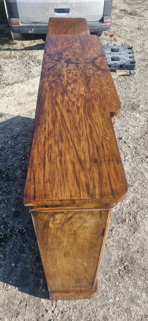 VICTORIAN BURR WALNUT AND INLAID 4 DOOR BREAKFRONT BOOKCASE CABINET - ADDITIONAL PHOTO 4