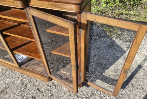 VICTORIAN BURR WALNUT AND INLAID 4 DOOR BREAKFRONT BOOKCASE CABINET - ADDITIONAL PHOTO 10