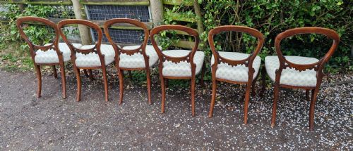 SET OF 6 VICTORIAN WALNUT BALLOON BACK CHAIRS - ADDITIONAL PHOTO 4