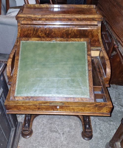 VICTORIAN BURR WALNUT POP UP DAVENPORT - ADDITIONAL PHOTO 3