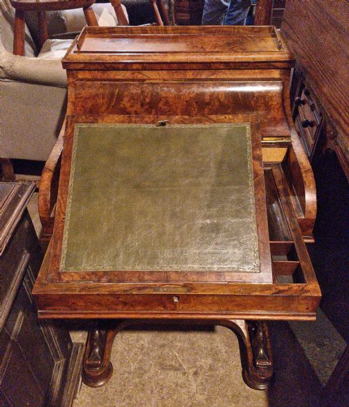 VICTORIAN BURR WALNUT POP UP DAVENPORT - ADDITIONAL PHOTO 4