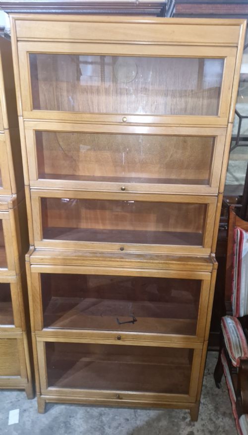 LIGHT OAK GLOBE WERNICKE STYLE 5 SECTION BOOKCASE CABINET - ADDITIONAL PHOTO 1