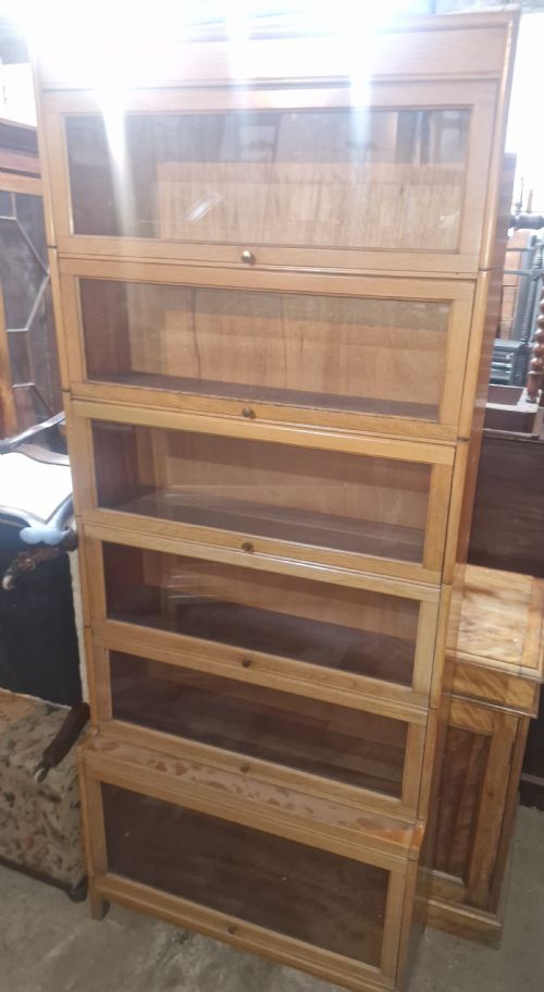 LIGHT OAK 6 SECTION GLOBE WERNICKE BOOKCASE CABINET - ADDITIONAL PHOTO 4