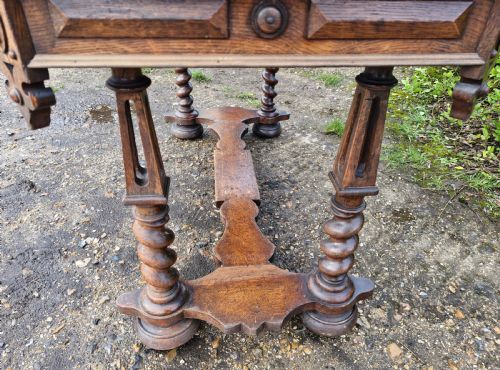 EARLY VICTORIAN OAK GOTHIC 2 DRAWER WRITING TABLE IN THE MANNER OF RICHARD BRIDGEN - ADDITIONAL PHOTO 1