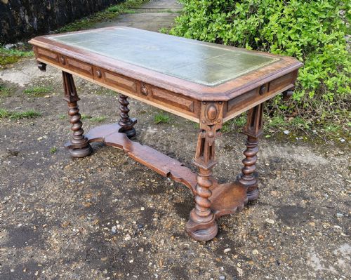 EARLY VICTORIAN OAK GOTHIC 2 DRAWER WRITING TABLE IN THE MANNER OF RICHARD BRIDGEN - ADDITIONAL PHOTO 5