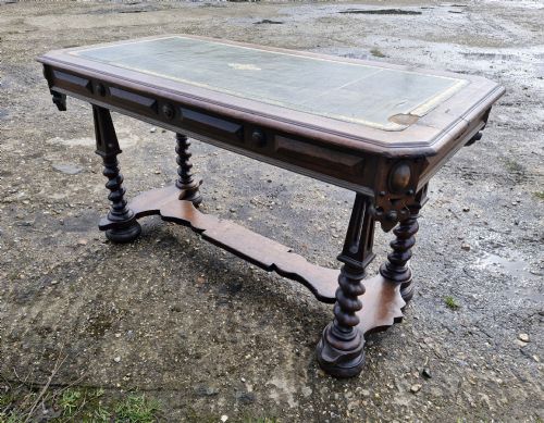 EARLY VICTORIAN OAK GOTHIC 2 DRAWER WRITING TABLE IN THE MANNER OF RICHARD BRIDGEN - ADDITIONAL PHOTO 6