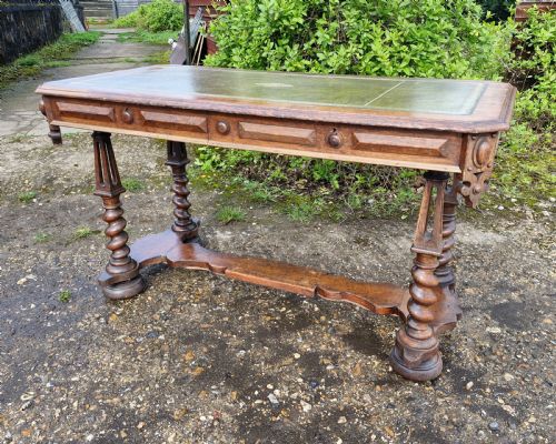 EARLY VICTORIAN OAK GOTHIC 2 DRAWER WRITING TABLE IN THE MANNER OF RICHARD BRIDGEN - ADDITIONAL PHOTO 7