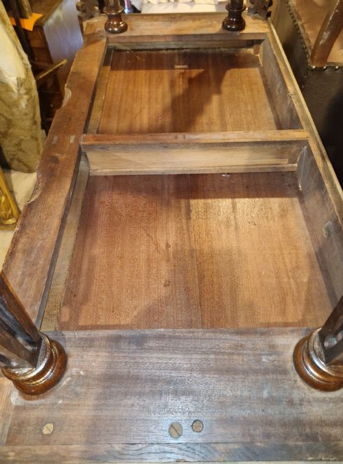 EARLY VICTORIAN OAK GOTHIC 2 DRAWER WRITING TABLE IN THE MANNER OF RICHARD BRIDGEN - ADDITIONAL PHOTO 9