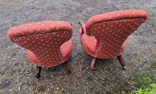 PAIR OF VICTORIAN BARLEY TWIST UPHOLSTERED ARMCHAIRS - ADDITIONAL PHOTO 3