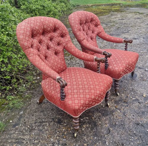 PAIR OF VICTORIAN BARLEY TWIST UPHOLSTERED ARMCHAIRS - ADDITIONAL PHOTO 6