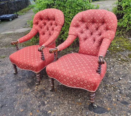 PAIR OF VICTORIAN BARLEY TWIST UPHOLSTERED ARMCHAIRS - ADDITIONAL PHOTO 7