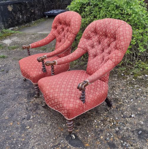 PAIR OF VICTORIAN BARLEY TWIST UPHOLSTERED ARMCHAIRS - ADDITIONAL PHOTO 8