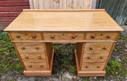 VICTORIAN SATINBIRCH KNEEHOLE PEDESTAL WRITING DESK BY HEALS - ADDITIONAL PHOTO 5